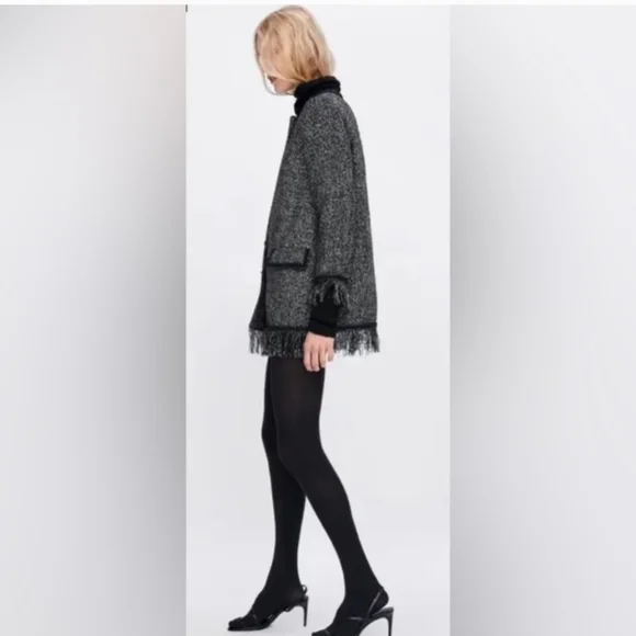 ZARA WOMEN BLACK TWEED JACKET WITH METALLIC THREAD SIZE XS - Picture 6 of 9